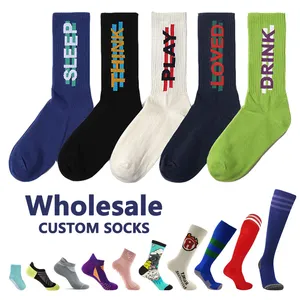 Bulk wholesale kids men cotton branded sports fuzzy novelty designer happy socks wholesale funky colored custom soccer grip sock