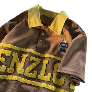 Abbigliamento Sportivo OEM, T-Shirt in Ciniglia con Ricamo Leopardato, Collo Alto Unisex in Cotone, Streetwear da Uomo, Maglia a Nido d'Ape a <span class=keywords><strong>Maniche</strong></span> <span class=keywords><strong>Corte</strong></span> Oversize 220 - Product Image 3