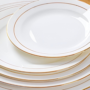 Assiette à dîner en céramique moderne avec double bordure dorée, vaisselle en porcelaine de luxe pour hôtel, restaurant, maison - Product Image 1