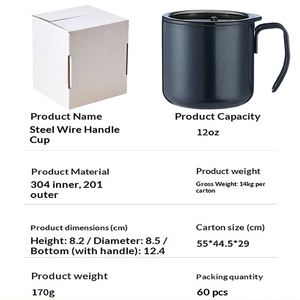 Factory Wholesale 12oz Capacity Wire Handle Cup Coffee Mug Custom Logo Stainless Steel Cup for Promotional Premium - Product Image 3
