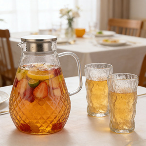 Glass Water Pitcher Borosilicate Large Capacity With Lid For Cold Water Juice Party Use Microwave Safe - Product Image 1