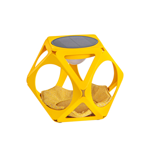 Ensemble de 3 lampes solaires d'extérieur géométriques jaunes en forme de cube avec panneau noir et insert en tissu - Product Image 3