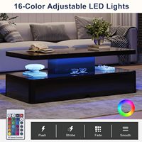 Table basse en bois SENYU de style moderne du milieu du siècle avec étagère de rangement, lumière LED bleue, meuble portable pour salon