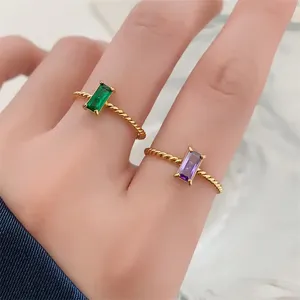 แหวนแฟชั่นประดับเพชรหลากสีทอง 14K18K แหวนสแตนเลสประดับเพชรซิคอน - Product Image 4