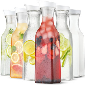 Pichets de <span class=keywords><strong>50</strong></span> oz (<span class=keywords><strong>1</strong></span>,5 <span class=keywords><strong>litre</strong></span>) avec couvercle rabattable, récipient carré pour jus, carafes en plastique transparent pour jus, bar à mimosa, eau, carafe en plastique - Product Image 1
