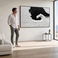 Peinture murale sculpturale sur toile, motif vague océanique audacieuse noir et blanc, pour salon, bureau, décoration côtière