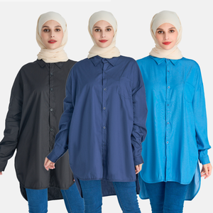 סיטונאי 5xl בתוספת גודל dubai abaya נשים מוסלמיות להתלבש שרוול העליון שרוול ארוך מזדמנים פוליאסטר כותנה פוליאסטר חולצה צנועה - Product Image 1