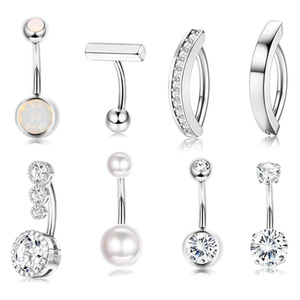 Nouveauté 2026 : Bijou de piercing de nombril hypoallergénique en acier inoxydable avec perle et zircon cubique, or et argent, pour femme - Product Image 2