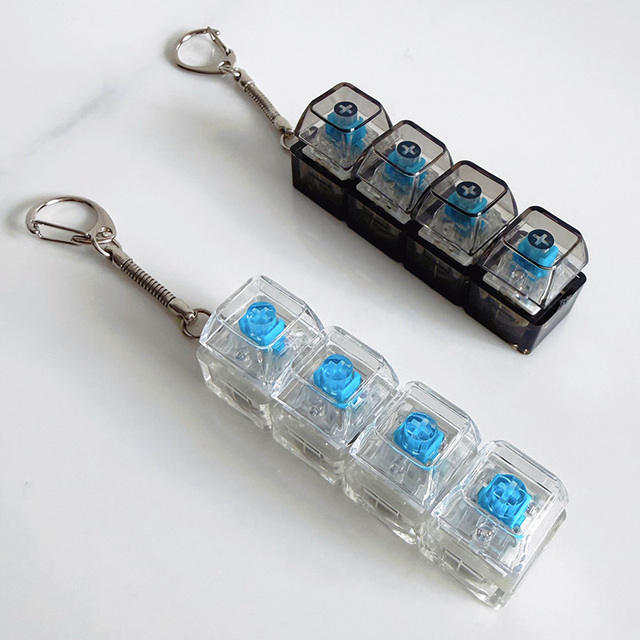 4 Keys Transparent Keyboard Fidget Toy Keychain with LED Lights Custom Logo Stress Relief Fidget Clicker Keycap Keychain