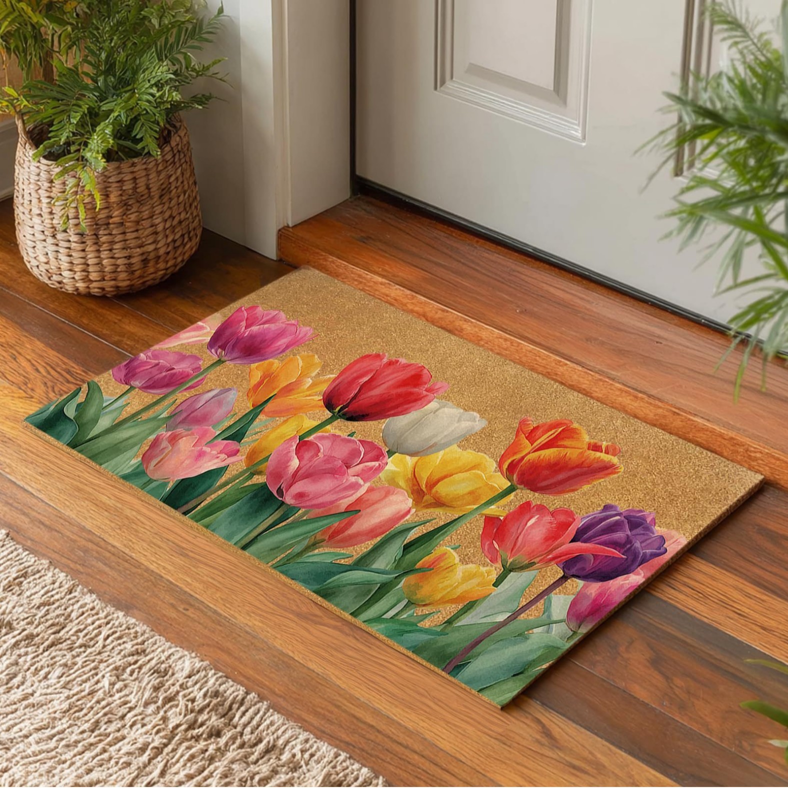 Tapis coloré en fibre de coco style tulipe