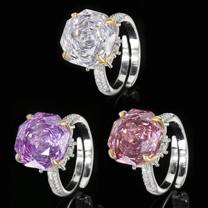 High Quality Jewelry Eco-friendly Copper Gold Plated Claw Set Rose Cut 14*14MM Zircon Pink Stone <b>Adjustable</b> <b>Ring</b> for Feminine - Product Image 5