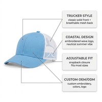 Gorra Trucker Transpirable de Malla Blanca y Azul Cielo con Bordado Ondulado Personalizado, Exportación a Granel, Fábrica Auditada ISO9001 BSCI