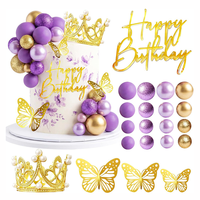 Decoración para Pastel de Boda con Corona, Velas, Mariposas y Bolas, para Mujer, Princesa, Reina