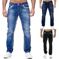 Hoge Kwaliteit Nieuwe Mannen Kleding Slim Fit Jeans Dubbele Lijn Broek Aangepaste Logo Mannen Denim Jeans