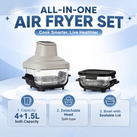 Système de cuisson portable 4-en-1 Air Fryer Crispi |   Friteuse sans huile intelligente 4+1,5L avec écran tactile numérique et pot en verre visible, économe en énergie