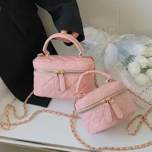 Bolso de cubo de lujo para mujer, bandolera pequeña de Color caramelo, con cadena de rombos, para verano