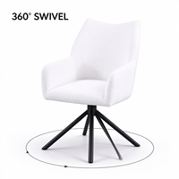 Fauteuil moderne à dossier haut en tissu blanc rembourré avec pieds en métal noir robustes, base pivotante à 360 degrés pour une utilisation dans le salon