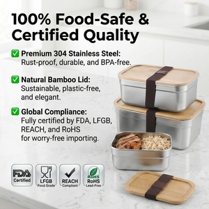 Anpassbare Edelstahl-Quadrat-Lebensmittelbehälter mit Holzdeckel Auslaufsichere Fächer Personalisierte Bedruckung Bento-Box - Product Image 6