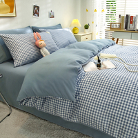 Vente en gros lot de literie style japonais housse de couette simple drap plat imprimé réactif à carreaux taies d'oreiller tissées personnalisées hôpital