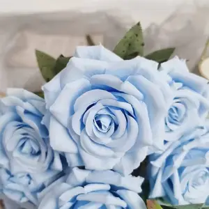 JH230055厂家直销蓝色大头人造玫瑰花带茎装饰