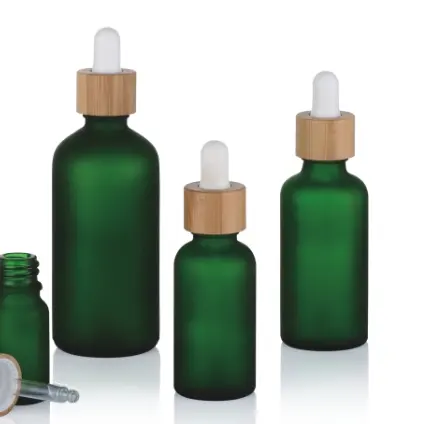 Botellas de aceite esencial de vidrio verde mate de 60ml botella de vidrio verde esmerilado cosmética de 60ml