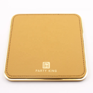 Dessous de verre professionnel en cuir pour tasse <span class=keywords><strong>à</strong></span> café avec impression de logo Dessous de verre en cuir en métal doré - Product Image 1