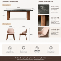 Table à manger rectangulaire moderne en marbre, base en bois massif, mobilier nordique pour hôtel et maison, OEM, vente en gros B2B, sur mesure