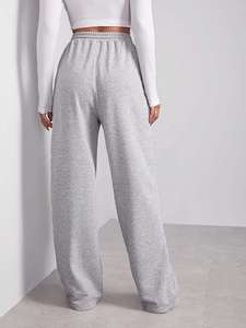 Pantalon de survêtement gris en coton pour femme, taille haute, coupe large, avec cordon de serrage, décontracté, ample, longueur intégrale, couleur unie - Product Image 2