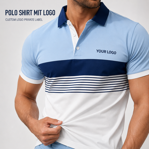 Polo personnalisé de luxe pour homme avec logo, broderie sur mesure, coloris bleu et blanc, qualité supérieure, fabriqué sur commande, fournisseur - Product Image 1