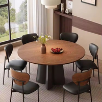 Table à manger ronde en bois de style médiéval, table haut de gamme, design rétro, couleur noyer, ensemble de table à manger ronde