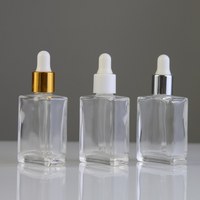 Bouteilles en verre transparent en gros pour gouttes oculaires, essences et cosmétiques, 15ml-100ml, forme plate, compte-gouttes blancs et dorés mats, 100 pièces, soyeux
