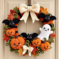 Guirlande d'Halloween en polyester crocheté 3D faite à la main avec citrouille, fantôme et chauve-souris pour décoration de porte d'entrée