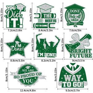 Adornos colgantes para graduación, decoraciones de papel para fiesta de graduación, pegatinas de pared, diseño verde y blanco - Product Image 2