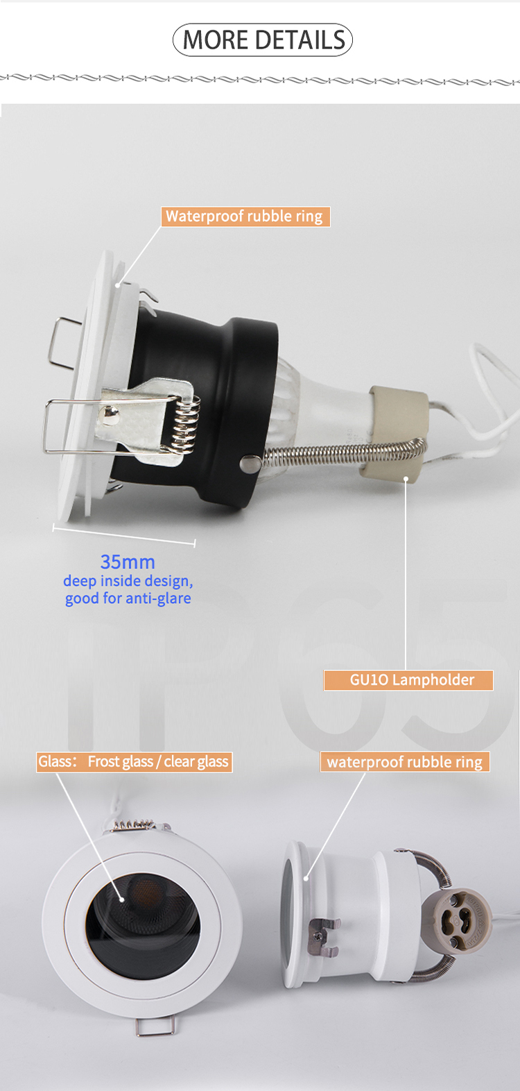12V Waterproof IP65 Downlight Recessed LED Spot Lights Anti Glare