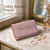 Pochette à bijoux en velours rose personnalisée avec logo, enveloppe à rabat, petite pochette de rangement pour bagues et colliers, sac de voyage pour emballage cadeau de bijoux