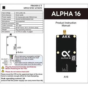 5.8G 4900-6060MHz AKK Alpha16 16W VTX FPV 无人机视频发射器 25mW/1000mW/3000mW/5000mW/8000mW/16000mW 96通道低延迟 - Product Image 5