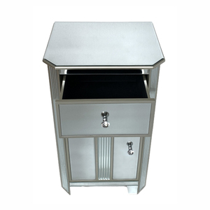 <strong>Mirrored</strong> Accent <strong>Cabinet</strong> With 1 Drawer 1 Door Silver Trim Crystal Knobs Modern <strong>Bedside</strong> Nightstand for Bedroom Living Room Storage - Product Image 6
