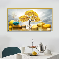 Peinture murale personnalisée moderne abstraite dorée en porcelaine cristalline, motif arbre en pierre, paysage, affiche sur le thème de la nature