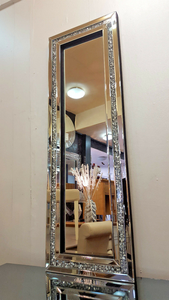 Modern Design Crushed Diamond Crystal Glass <strong>Silver</strong> <strong>Frame</strong> Bevelled Wall <strong>Mirror</strong> - Product Image 4