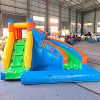 Toboggan aquatique gonflable robuste en PVC de 0,55 mm, modèle Île des Requins, double piste avec piscine, pour événements et activités intérieures