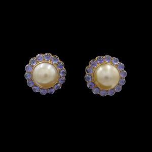 Luxury 14K Gold Pearl <b>Stud</b> <b>Earrings</b> with Blue Sapphire Halo Elegant Designer <b>Fine</b> Jewelry for Women Wedding Gift - Product Image 2