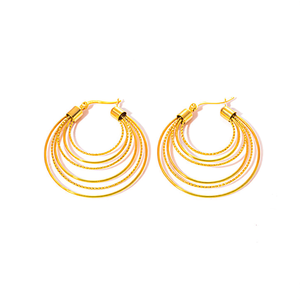 Boucles d'oreilles créoles en acier inoxydable plaqué or 316L, bijoux de mode multicouches pour femmes - Product Image 2
