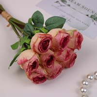 Bouquet de roses artificielles en soie romantique à 9 têtes légèrement stylé pour la maison, le salon, la table à manger, la table basse, l'arrière-plan de mariage