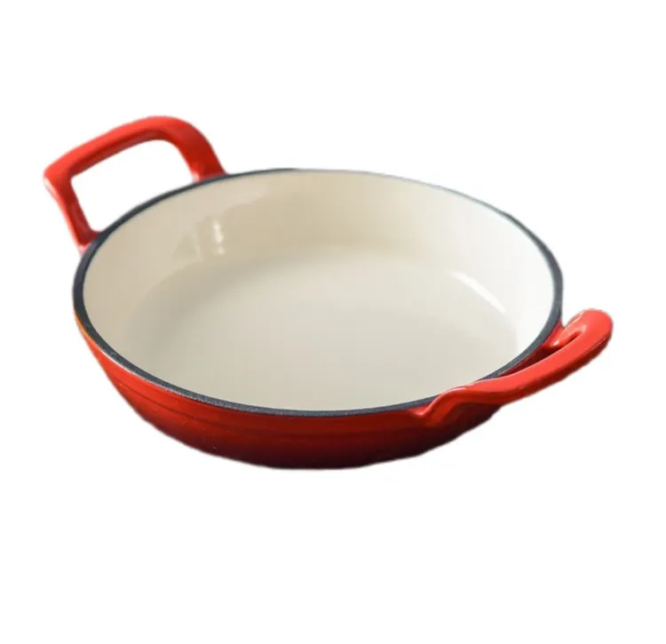 Enamel Coated Frying Pan Cast Iron Cookware Set With 2 Handle