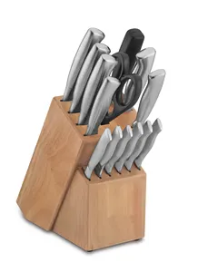 JINYU 15PC Stainless Steel Knife Set Cooking Knife Cutlery Set com Kitchen Scissors Sharpener Bloco De Madeira