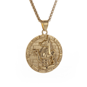 Yunnique Ancient Egyptian Animal Zodiac Anubis Round Pendant Necklace Titanium Steel Unisex Hip Hop Jewelry - Product Image 5