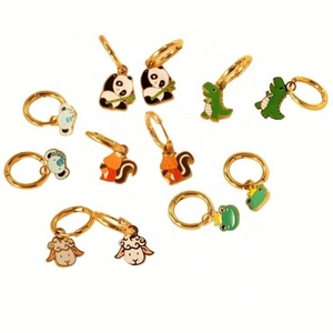 Boucles d'oreilles pendantes personnalisées pour enfants, motifs Panda, Dinosaure, Mouton, en acier inoxydable plaqué or, bijoux fantaisie, boucles d'oreilles créoles pendantes animales mignonnes - Product Image 1