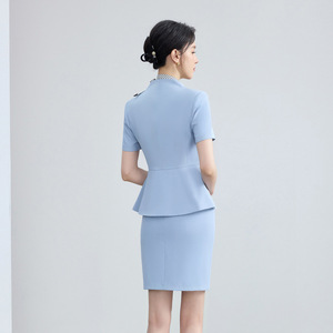 Women's Professional Summer Suit Skirt V-Neck Peplum Work Uniform For Office And Interview Natural Waistline Woven Fabric - Product Image 4