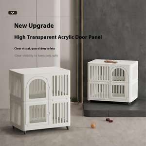 Tekerlekli ve Plastik Tepsili İki Katlı Nefes Alabilen Evcil Hayvan Kafesi, Kediler ve Köpekler için Beyaz Plastik Ev - Product Image 2