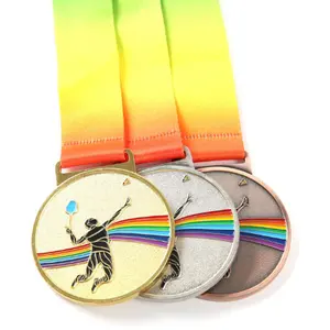 Medoises de badminton personnalisés en bronze et or, sans badge métallique, blanc, ruban